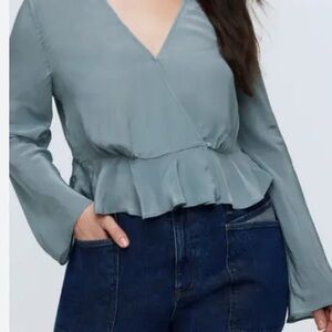 Madewell Bell-Sleeve Wrap Top Viscose Sz 2 Women Snap Front